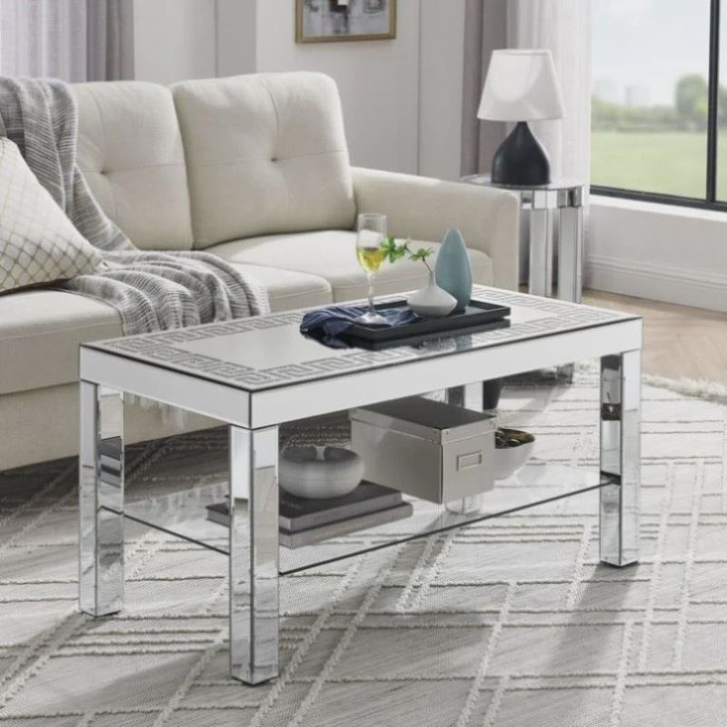 ZNTS W 40 &quot;X D 20&quot; X H 20 &quot;Curved border carved mirror coffee table