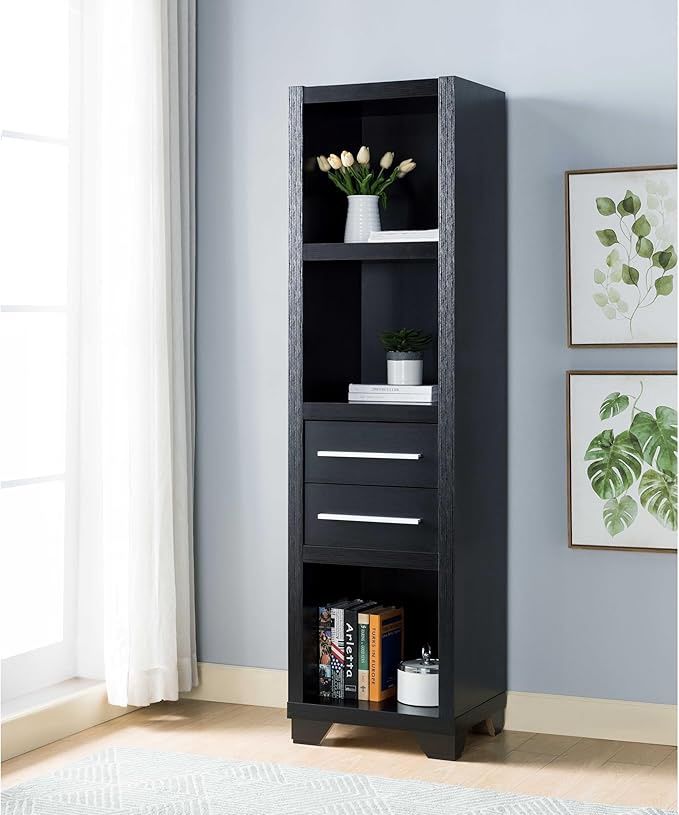 Modern Three- Tier Shelf- Two Drawer Black Bookcase (27062P)