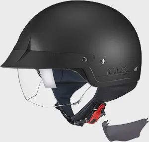 GLX M14 Open Face Motorcycle Helmet - Matte Black, Large - DOT Approved