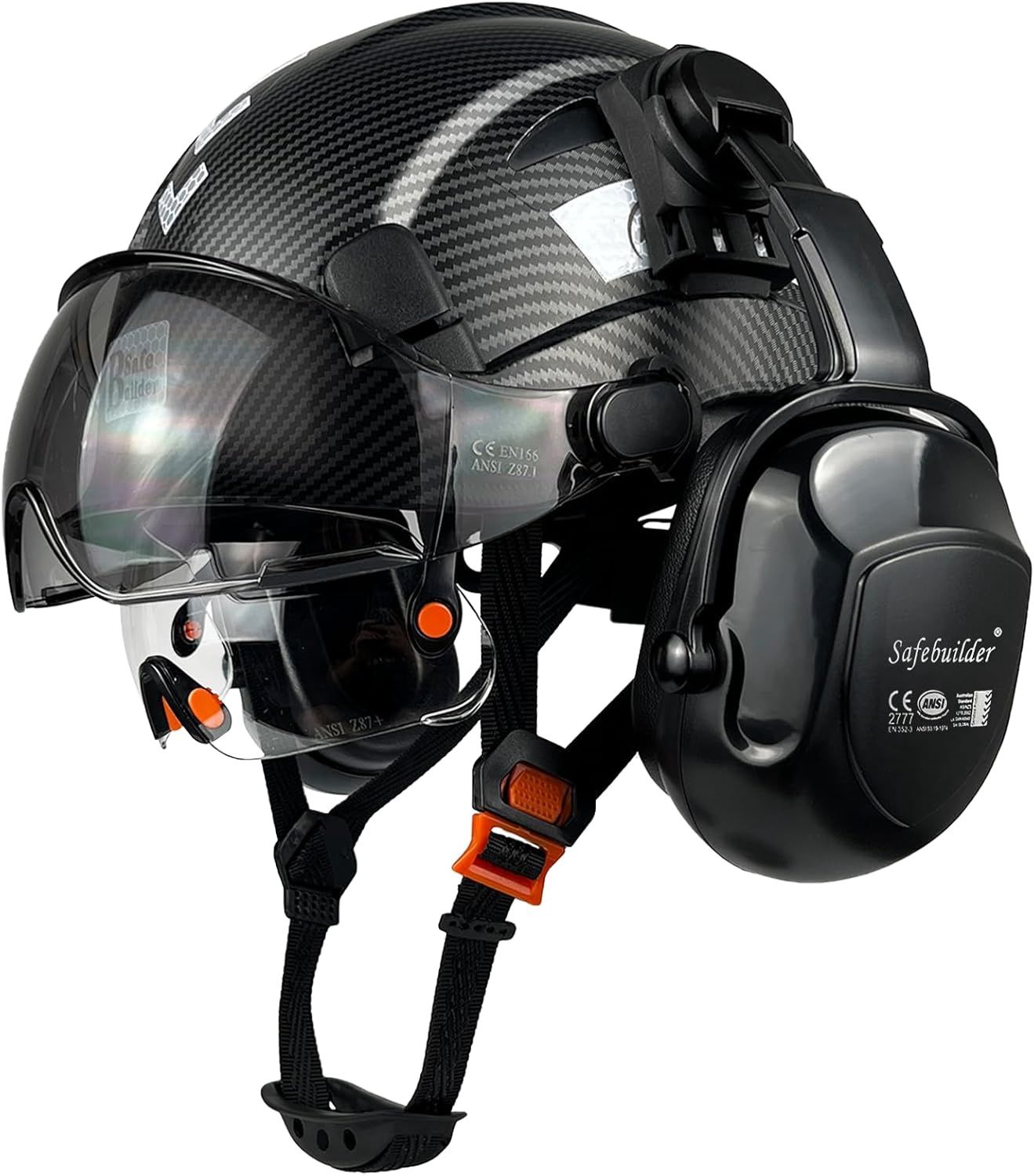 Industrial Safety Helmet with Visor Ear Muffs Hard Hat with Visor Vented Hardhats Construction Work Head Protection ANSI