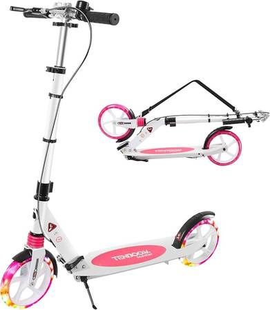 LED Light Up Large Wheels Scooter for Kids Ages 6-12
