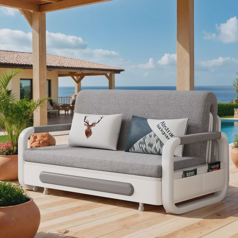 Luck Live Modern Patio Sofas 50.3in extendable pull Outdoor Sofa bed,Solid wood &amp; White metal frame/Gray cushion with storage function