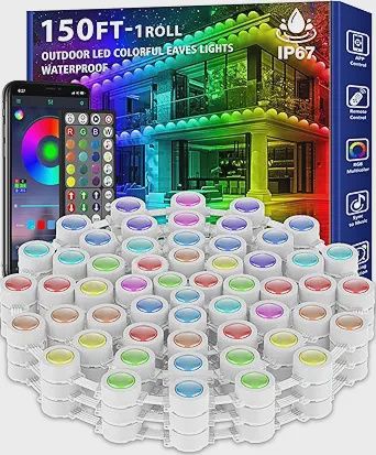 Permanent Outdoor RGB Lights,Waterproof Smart LED Eaves Lights with App/Remote Control,for Christmas and All Holiday Decor,Daily and Accent Lighting,House Roof and Garden Lighting (150FT)