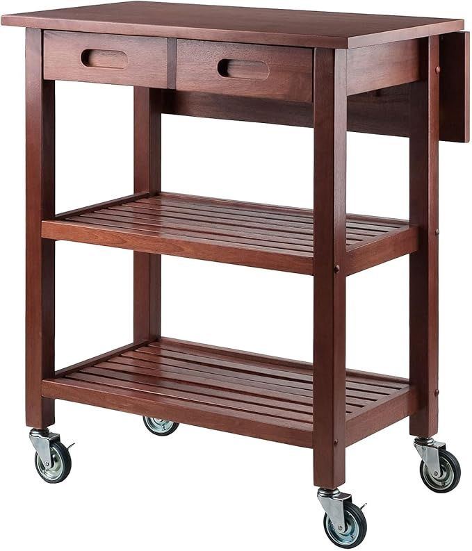 Winsome 94734 Jonathan 2 Drawer Rolling Kitchen Cart in Walnut
