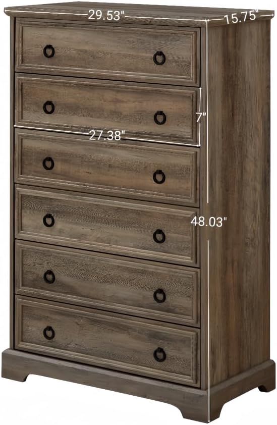 Modern 6 Drawer Vanity Benches, for Bedroom, Tall Chest of Drawers Closet Organizers &amp; Storage Clothes - Easy Pull Handle, Textured Borders Living Room, Hallway,L 29.53&#39;&#39;*W15.75&#39;&#39;*H48.03&#39;&#39;