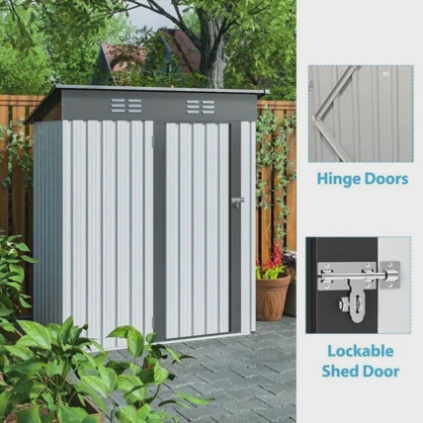 5 ft. W x 3 ft. D Metal Outdoor Metal Storage Shed, Lockable, Covers 15 sq. ft. Backyard, White