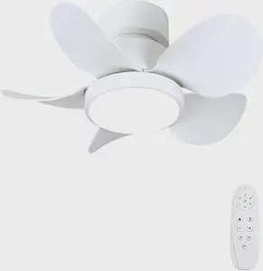 22 Inch Ceiling Fan with Lights, Small Flush Mount, Dimmable, Reversible, Low Profile for Bedroom Kitchen (White)