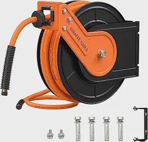 Giraffe Tools TA15BPLUS Retractable Air Hose Reel with Swivel Bracket 3/8&quot; x 50 ft Hybrid Hose, Ceiling/Wall Mounted Heavy Duty Industrial Air Compressor Hose Reel, 300PSI, 50ft