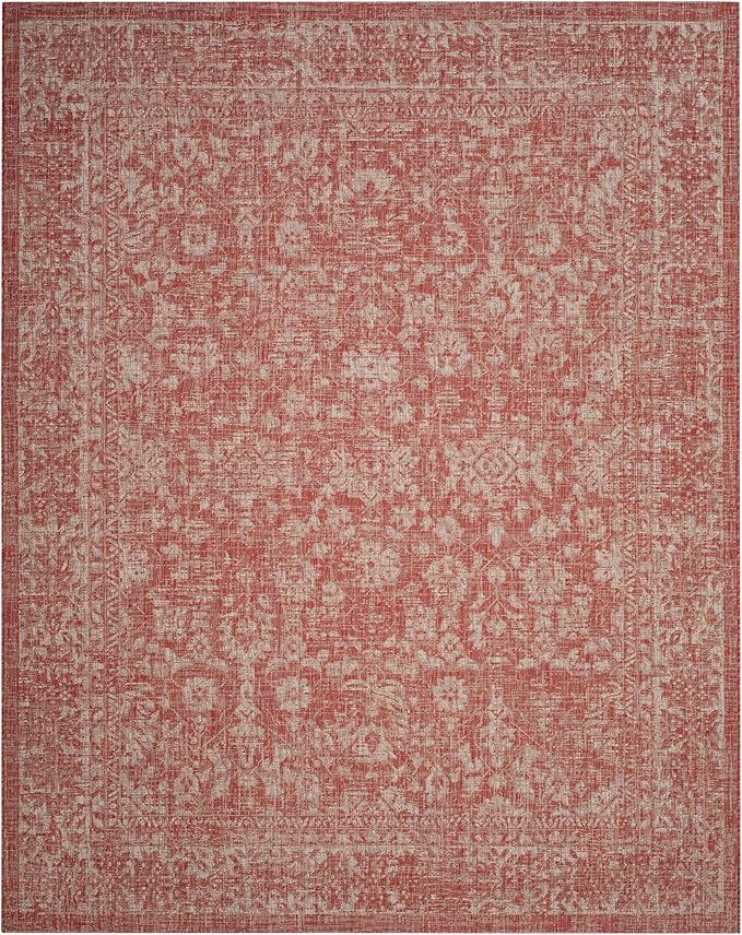SAFAVIEH Area Rug 8x10 - Outdoor Courtyard Collection - Large - Rust &amp; Beige, Weather Resistant &amp; Washable, Ideal for Patio, Backyard, Mudroom, Deck, Dining Space (CYS8762)