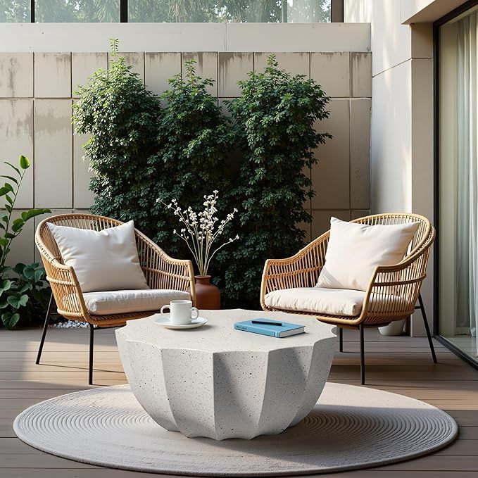 35&quot; Patio Round Coffee Table - Modern Stylish Design, Outdoor Coffee Table for Living Room, Patio, Garden, Backyards (White)