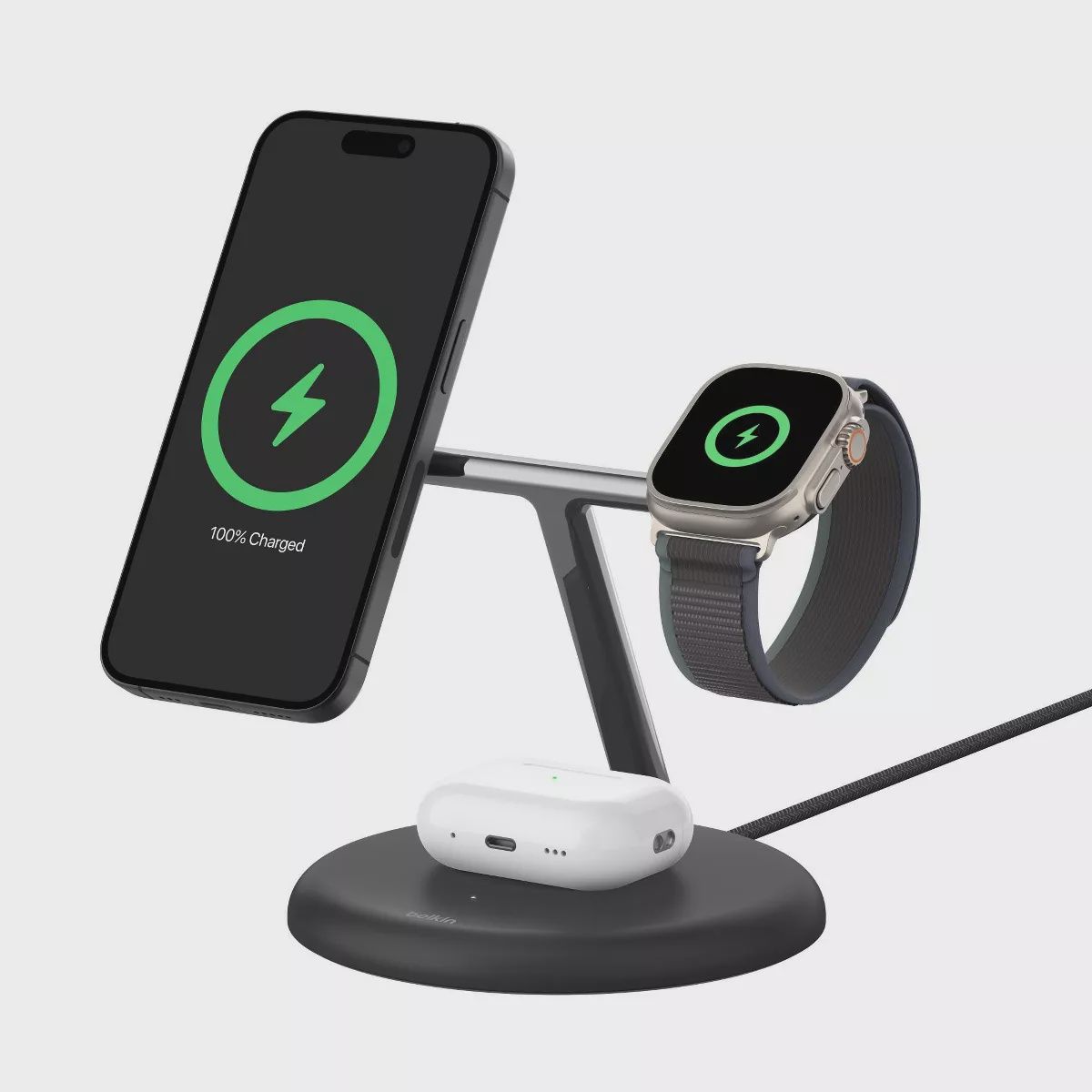 Belkin Qi2 3-in-1 Wireless Charging Stand - Black