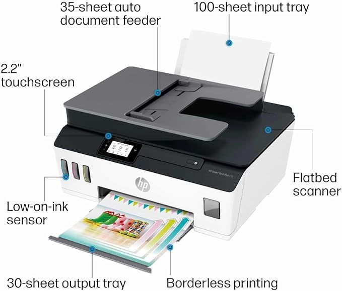 HP Smart -Tank Plus 651 Wireless All-in-One Ink -Tank Printer, Auto Document Feeder, Mobile Print, Scan, Copy, Works with Alexa
