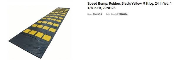 Speed Bump: Rubber, Black/Yellow, 9 ft Lg, 24 in Wd, 1 1/8 in Ht