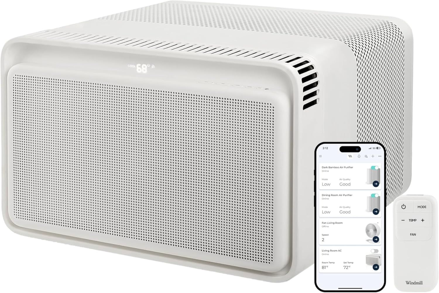 Windmill 8,000 BTU Inverter Window Air Conditioner - Ultra-Quiet &amp; Smart, Cools up to 350 Sq. Ft. - Easy Install, Voice-Enabled, Remote &amp; App Control, Energy-Efficient AC Unit - with WhisperTech  used