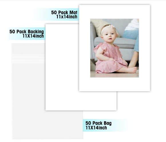 Golden State Art Acid Free, Pack of 50 11x14 White Picture Mat