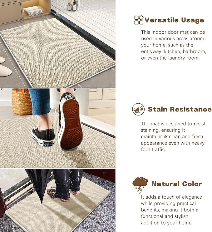 Yancorp Front Door Mat 24&quot;x 35&quot; Faux Jute Indoor Entrance Rug
