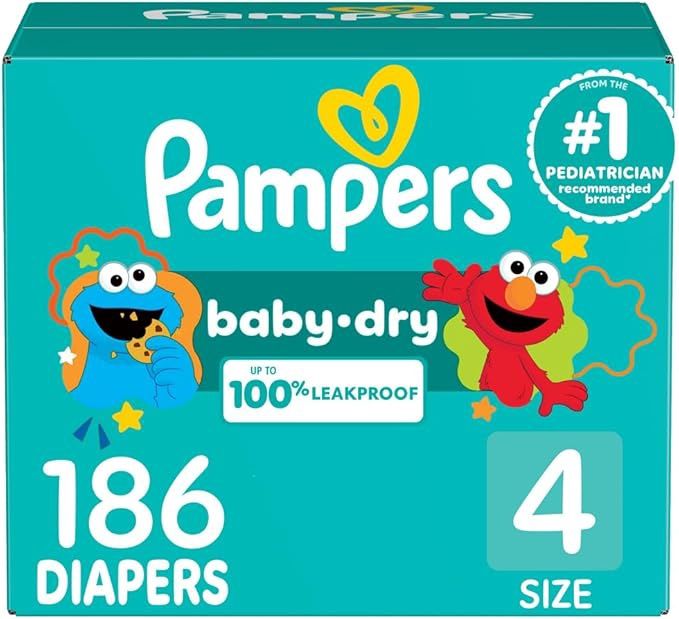 Pampers Diapers - Baby Dry - Size 4, 186 Count, Absorbent Disposable Infant Diaper