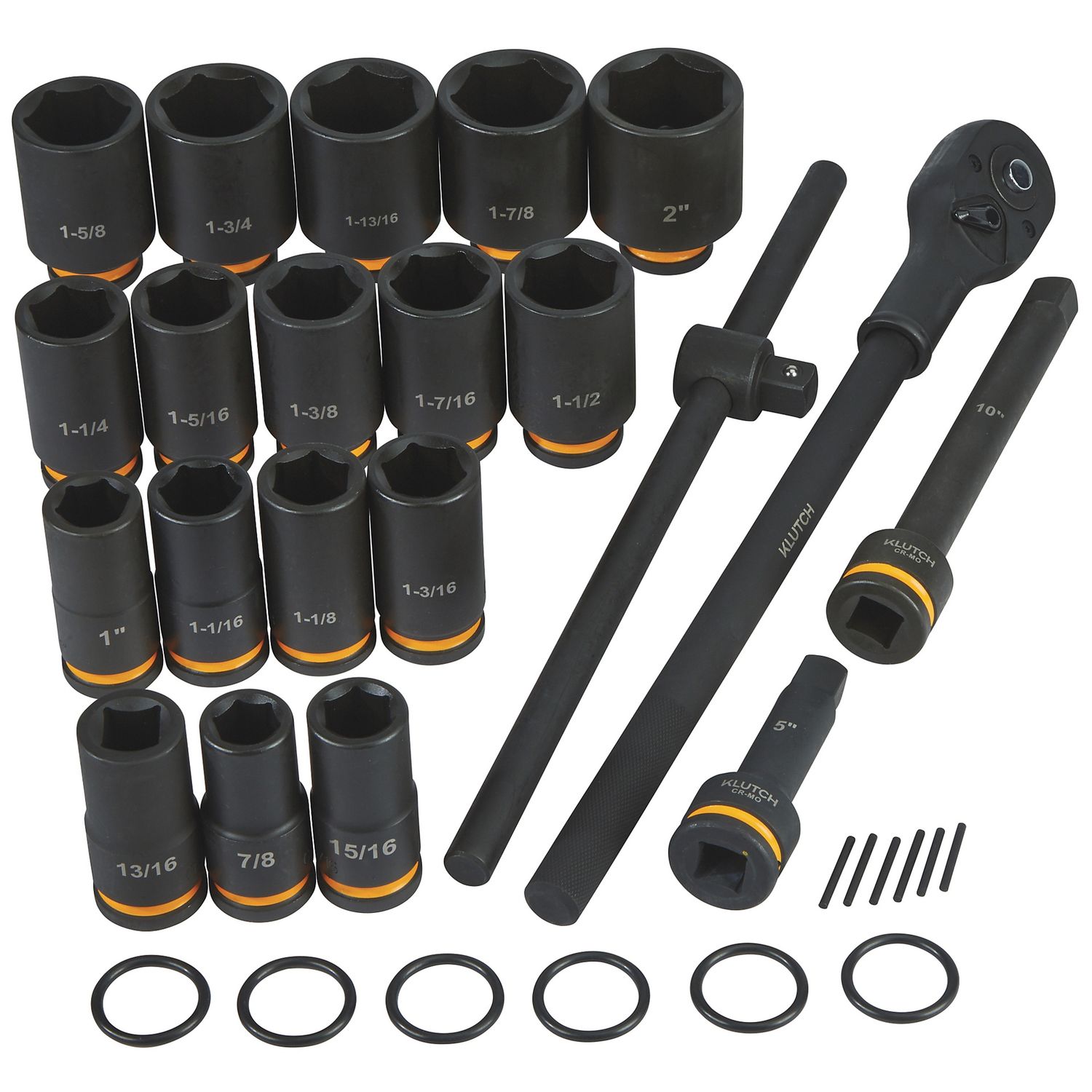 Klutch 3/4in.-Drive Impact Ratchet Socket Set, Chrome Molybdenum, 21-Pc.