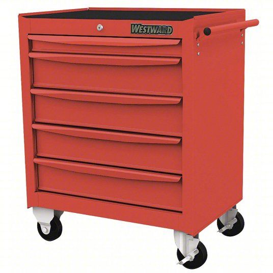 WESTWARD 5 drawer  Rolling Tool Cabinet: Red / Red Drawer, 28 11/16 in W x 18 1/8 in D x 33 7/8 in H