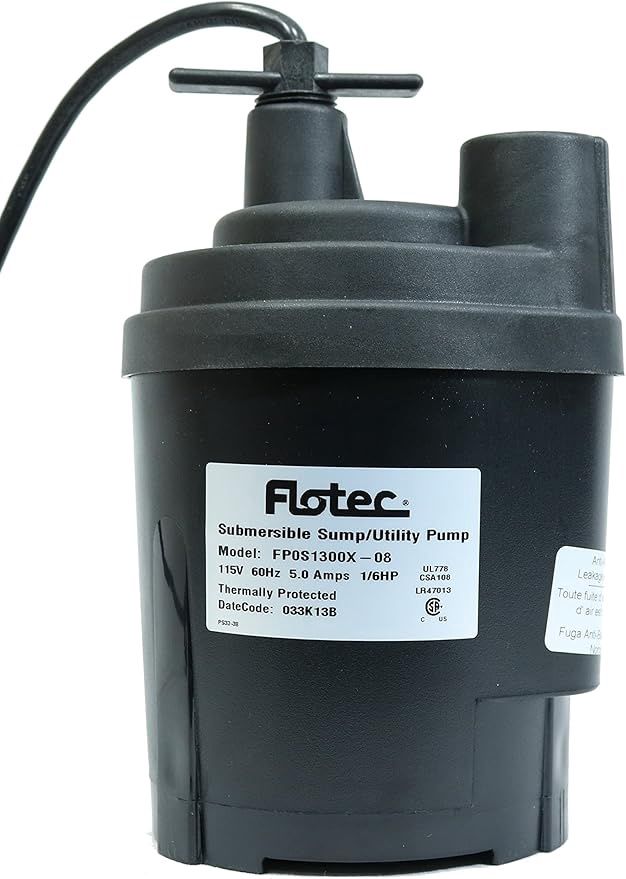 Pentair Flotec FP0S1300X-08 Tempest 115-Volt 1/6-HP Submersible Thermoplastic Water Removal Utility Pump