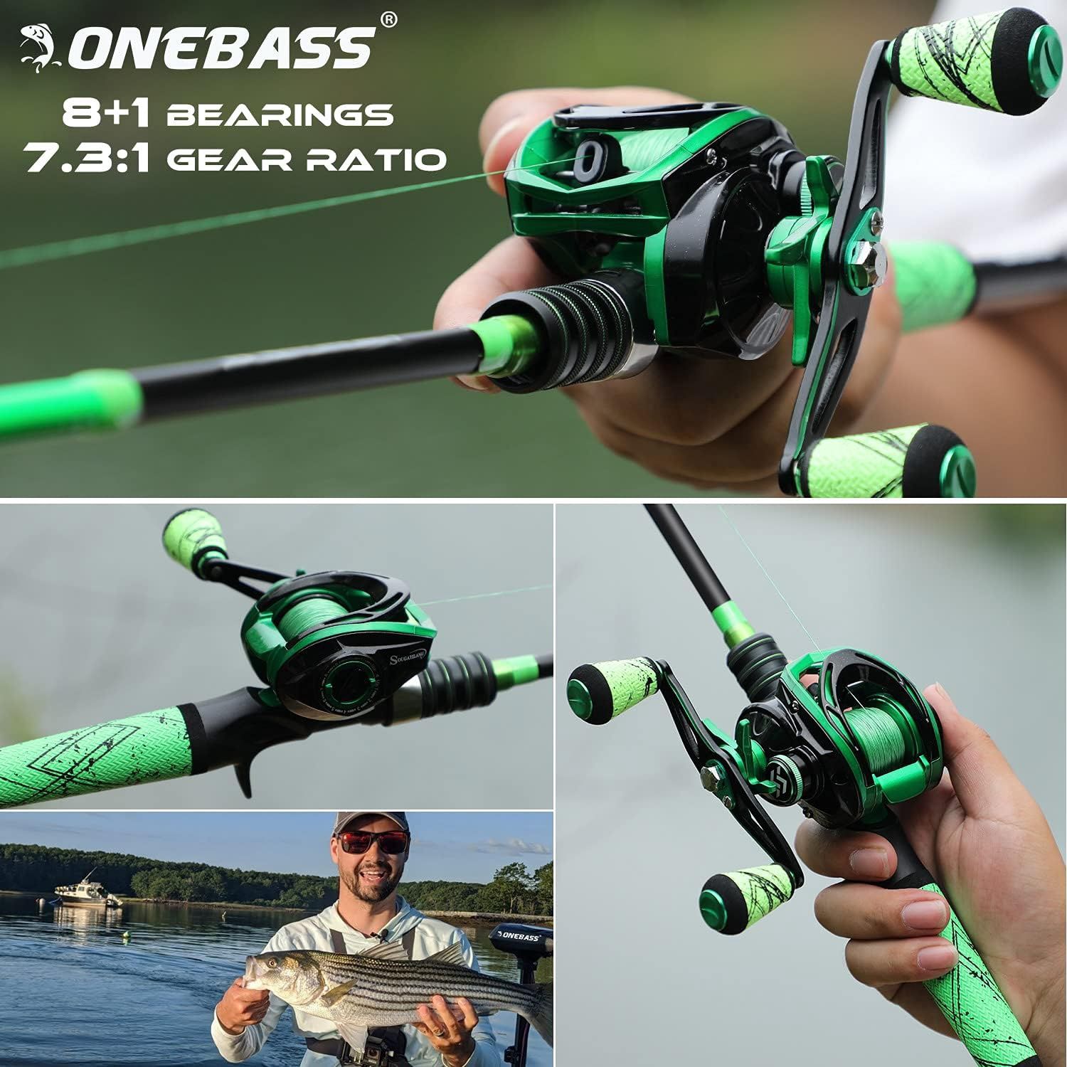 One Bass Fishing Rod and Reel Combo, Medium Fast Baitcasting Combo, 24-Ton Carbon Fiber 2 Pieces Fishing Poles with Baitcaster Reel Super Polymer Handle   6&#39;6&quot;Medium-2piece