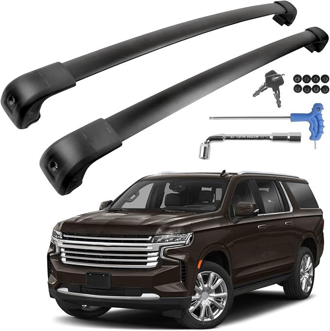 Roof Rack Cross Bars Compatible with 2021-2025 Suburban, Tahoe, GMC Yukon, Yukon XL, Cadillac Escalade ESV with Anti-Theft Lock, Black Matte Aluminum Anti-Corrosion Crossbars