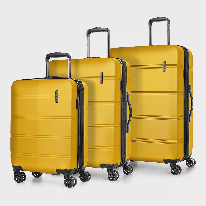 LAX Collection 3 Piece Hard Shell Luggage Set, Expandable Suitcases with 360-Degree Spinner Wheels, Retractable Handle, 20 Inch Carry On, 24 Inch Mid-size, 28 Inch Large Bags, Yellow