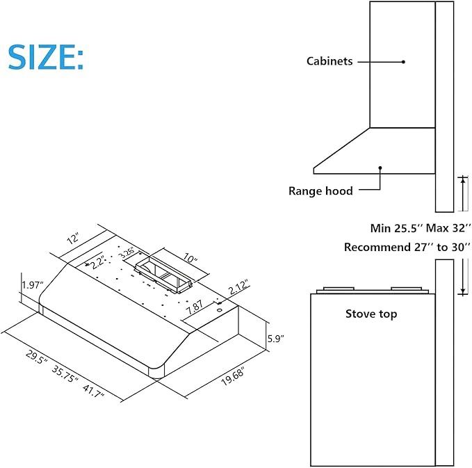 IKTCH 30 Inch Under Cabinet Range Hood with 900-CFM, 4 Speed Gesture Sensing&amp;Touch Control Panel, Stainless Steel Kitchen Vent with 2 Pcs Baffle Filters(IKC01-30)