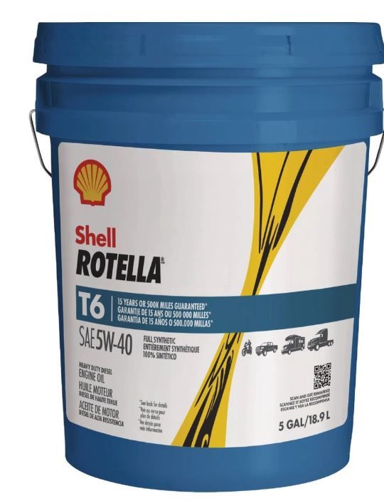 Shell Rotella T6 5W-40 Full Synthetic Diesel Engine Oil, 5 gal