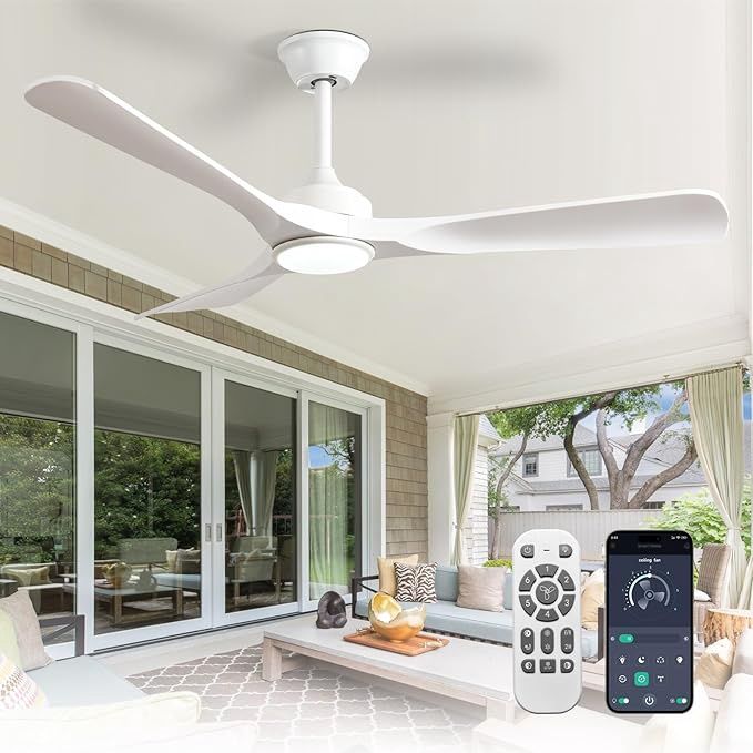 Depuley 52-Inch Ceiling Fan with Light: White 3 Blade Outdoor Fans for Patios - Dimmable Indoor Fan with Remote APP Control Ultra Quiet DC Motor Reversible 6 Speed Timer