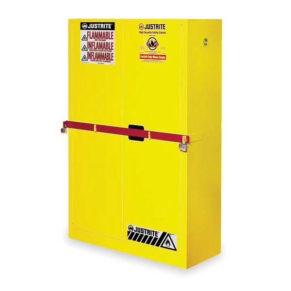Hazardous Material Storage Cabinet, 45 gal, 2 Shelves, Steel, 43 in W x 65 in H x 18 in D, Yellow