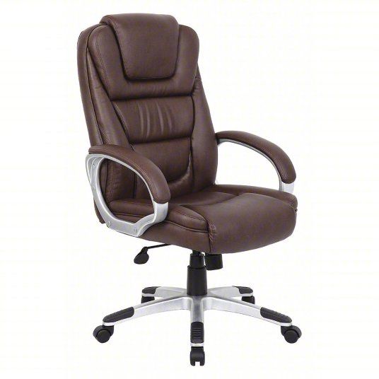 Office Chair: Brown, Leather Material, 30 1/2 in Back Ht, 21 in Seat