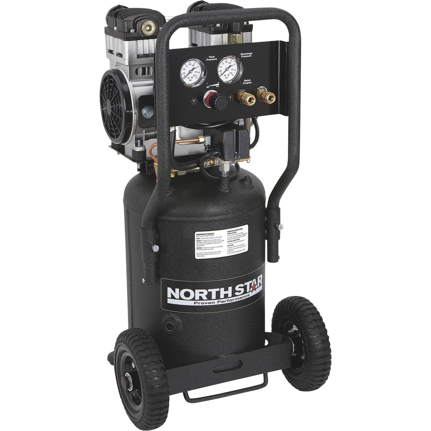 NorthStar Portable Quiet Electric Air Compressor, 1.5 HP, 8-Gallon, 4 CFM @ 90 PSI