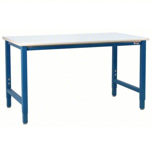 BenchPro Work Bench: 48&quot; Wide, 30&quot; Deep, 30 to 38&quot; High, Painted, Formica Plastic Top, Steel Base, Blue &amp; White
