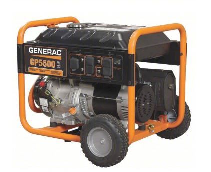 GENERAC Portable Generator: Conventional, Gasoline, 5,500 W Running, 6,875 W Starting, 120/240V AC