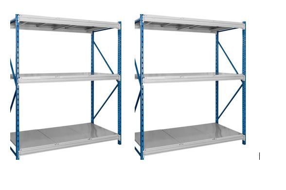 Hallowell 96&quot; x 36&quot; x 87&quot; Marine Blue / Light Gray 3-Level Bulk Rack Starter with Steel Decking HBR963687-3S-S-PB