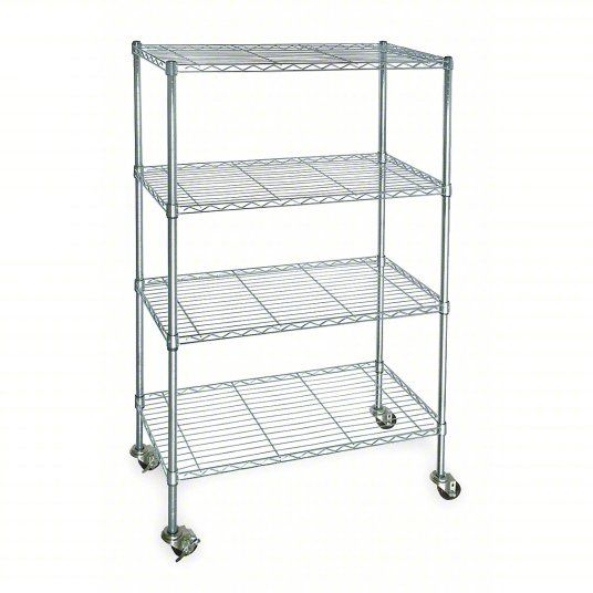 Wire Shelving Unit: 60 in x 24 in x 68 in, Dry, Split Sleeve, 4 Shelves, Silve