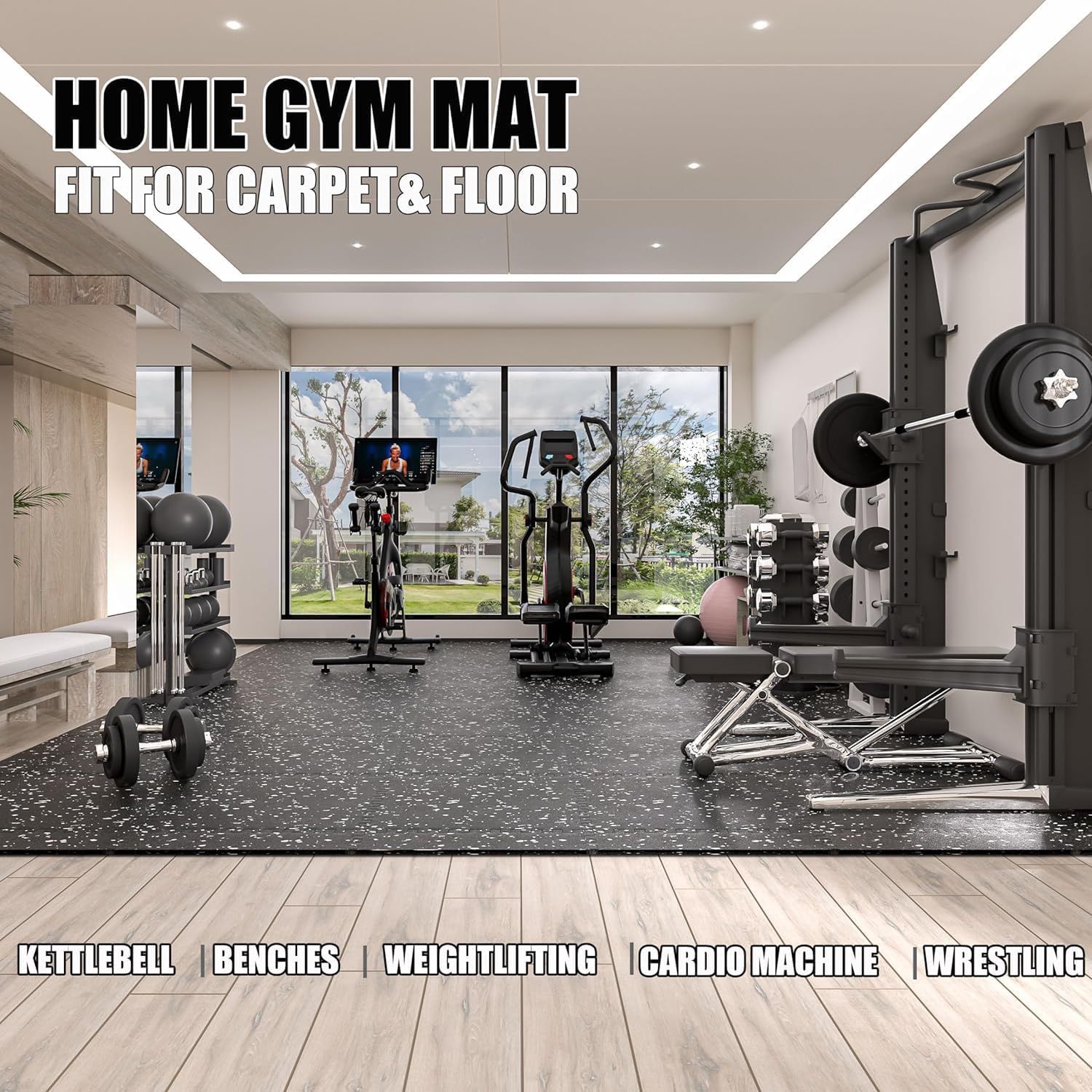 0.79 Inch 12 Tiles 48 SQ FT Eva Foam&amp;Rubber Exercise Equipment Mat,Thick Rubber Gym Flooring for Home Gym Mat, Rubber Exercise Fitness Workout Equipment Floor Padding Interlocking Puzzle Titles Matt