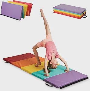 HearthSong Tumbling Mat for Kids, 5-Panel Thick 1.25" Foldable Exercise Mat for Yoga, Pilates, Stretching, Folding Gymnastics Mats at Home, Gym Workout