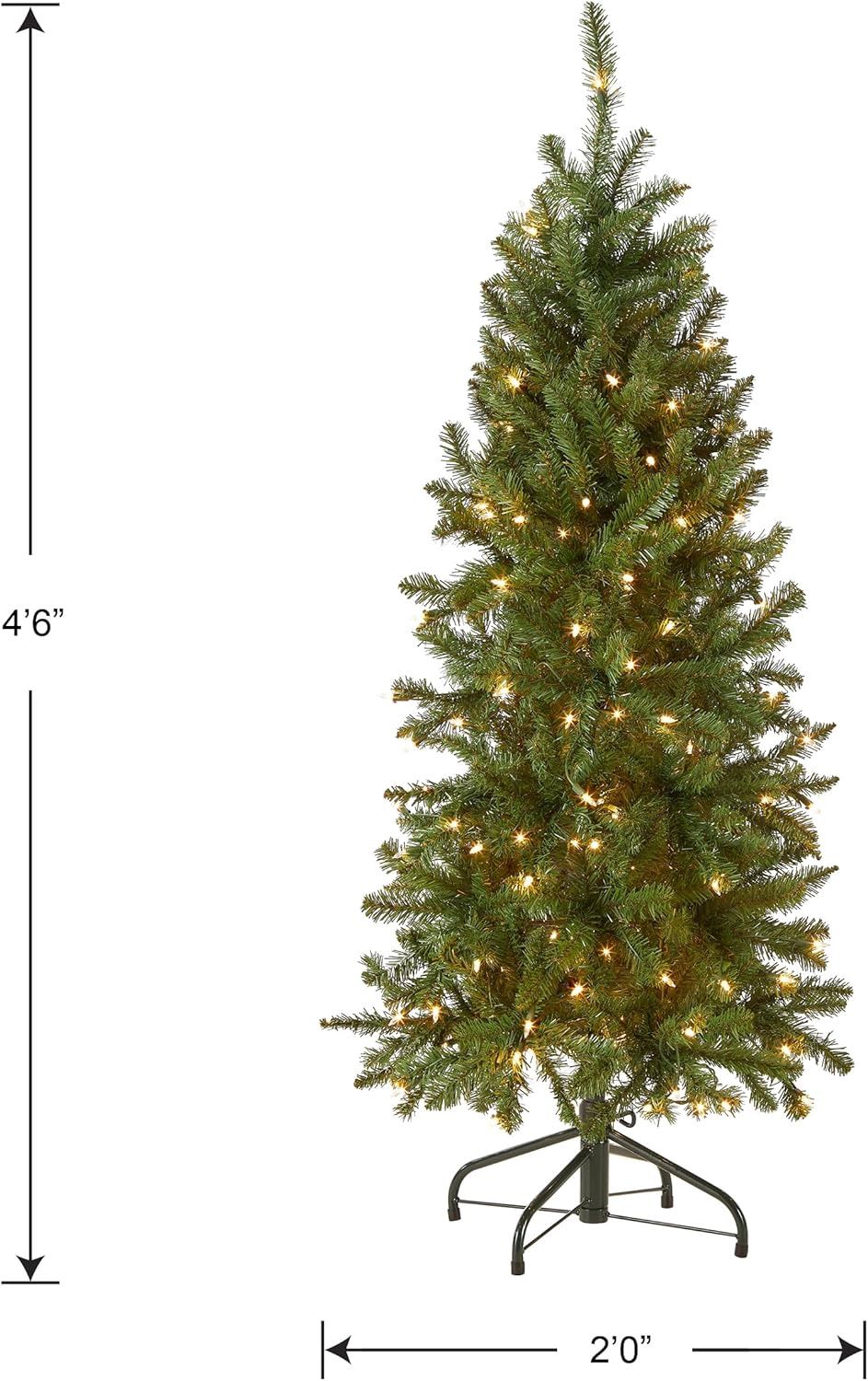 National Tree Company 4.5 ft Pre-Lit Kingswood Fir Slim Artificial Christmas Tree, 150 Clear Lights, 330 Tips, Includes Stand, Green