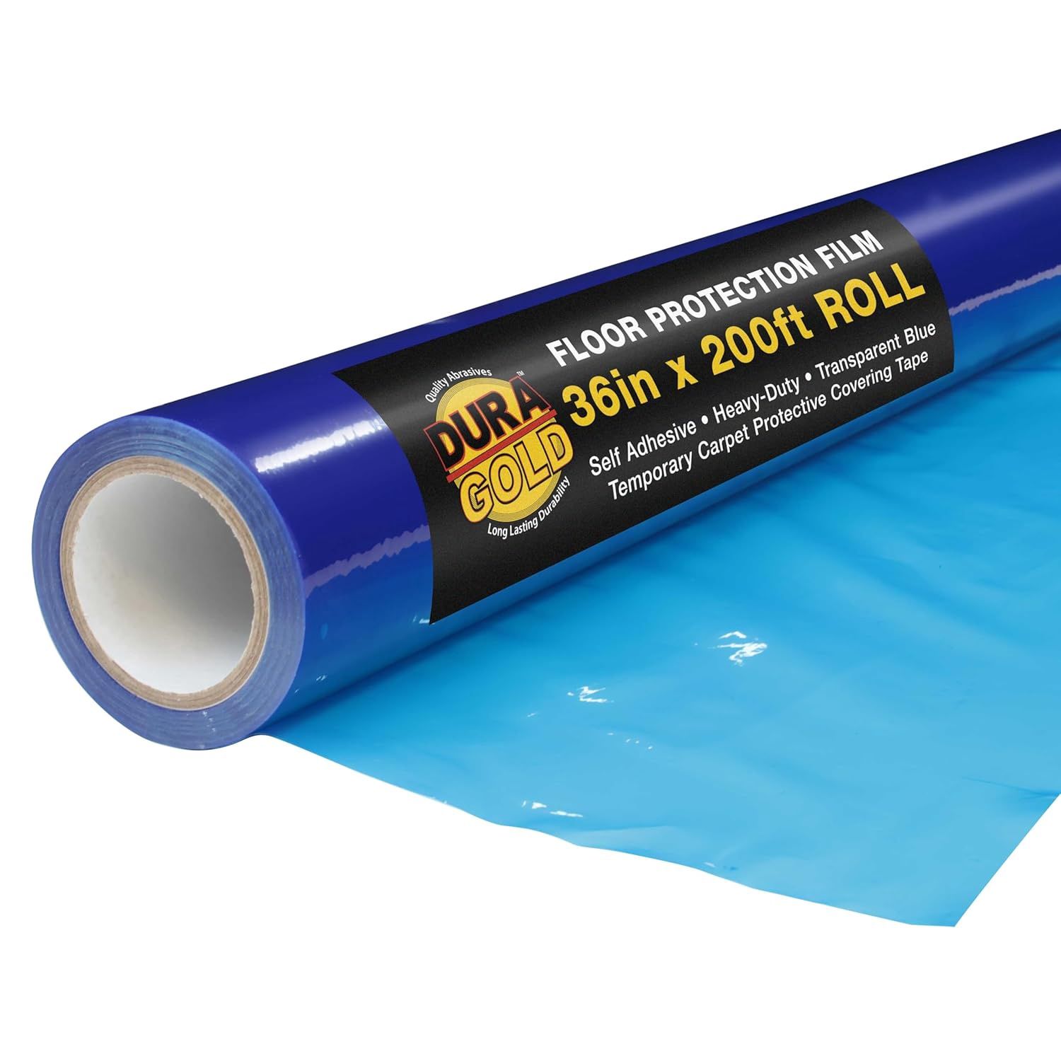 Dura-Gold Floor Protection Film, 36-inch x 200-foot Roll, Clear Plastic Floor Protector, Self-Adhesive Plastic Floor Protection from Foot Traffic, Paint Spills, Dust, Construction, Moving