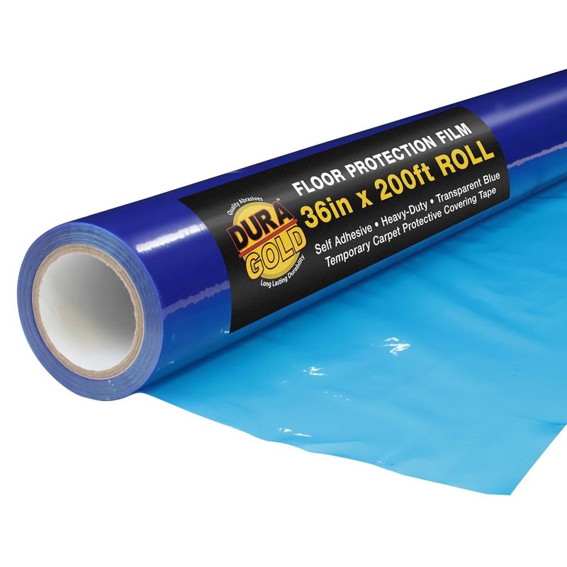Dura-Gold Floor Protection Film, 36-inch x 200-foot Roll, Clear Plastic Floor Protector, Self-Adhesive Plastic Floor Protection from Foot Traffic, Paint Spills, Dust, Construction, Moving