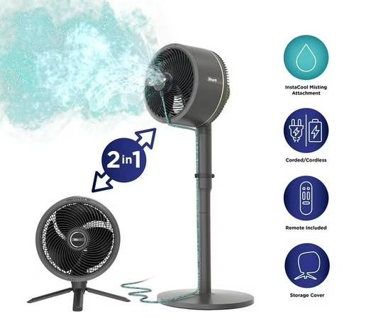 Shark FlexBreeze Fan with InstaCool Mist Attachment, Cordless &amp; Corded