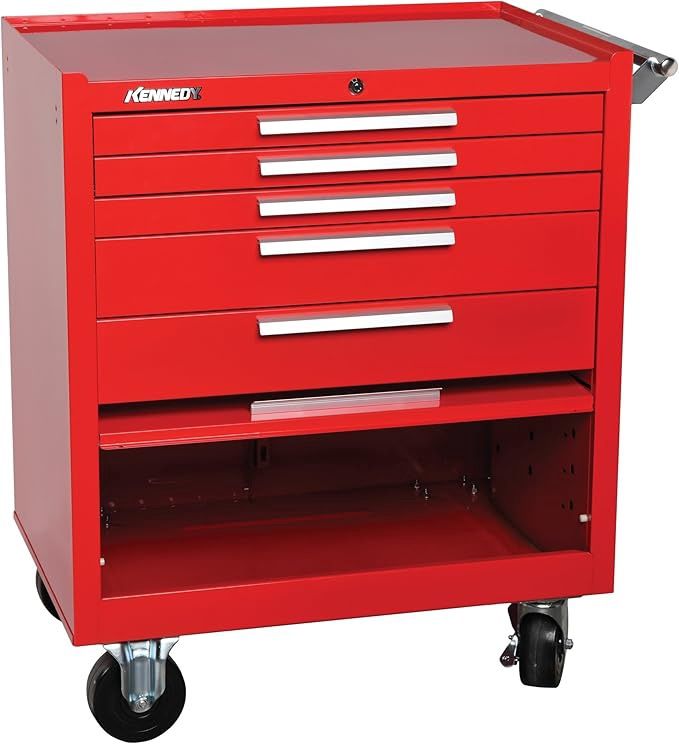 KENNEDY 295XR K2000 Industrial Roller Cabinet, 29 in W x 20 in D x 35 in H, 5-Drawer/1 Compartment, Ball-Bearing Slides, Red tool box