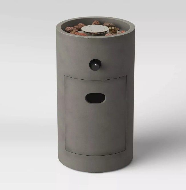 17" Pipestone Outdoor Column Fire Pit Gray - Threshold™: Modern Propane Gas Firepit with Lava Rock and Cover