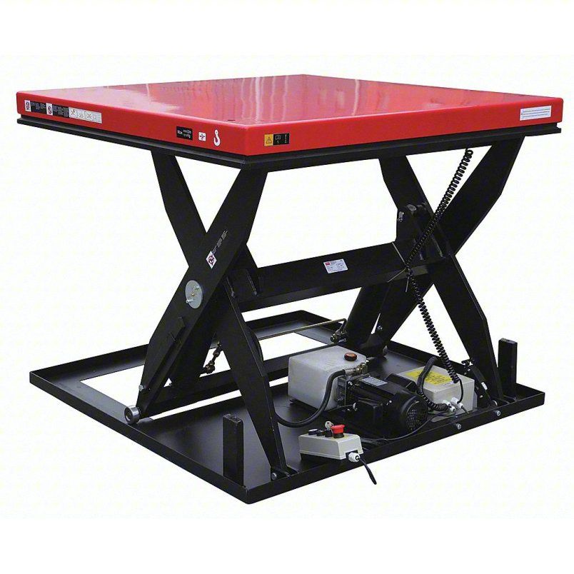 DAYTON Scissor Lift Table: Electric, 5,000 lb Load Capacity, 48 in Max Lifting Ht, 72 in Platform Lg