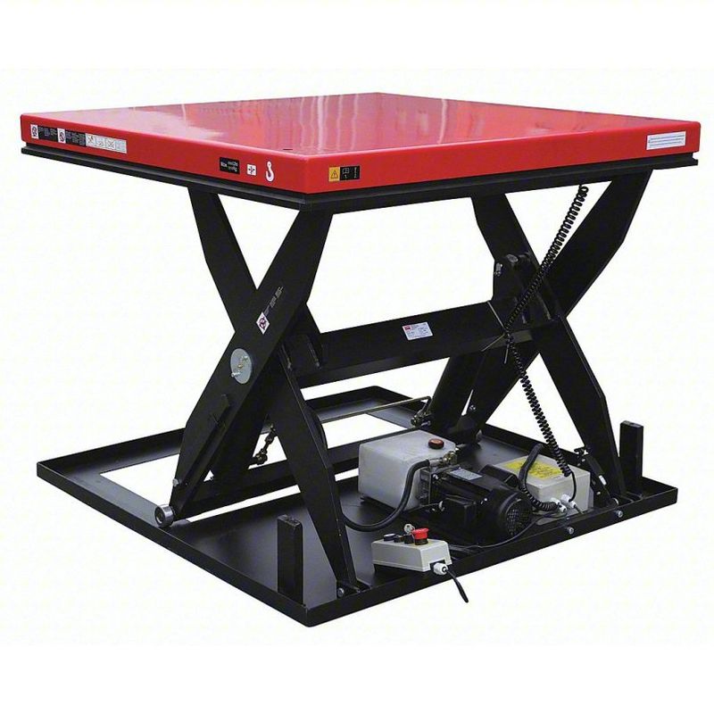 DAYTON Scissor Lift Table: Electric, 5,000 lb Load Capacity, 48 in Max Lifting Ht, 72 in Platform Lg