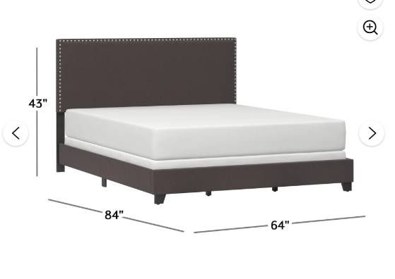 Willow Nailhead Trim Upholstered Queen Bed, Charcoal Fabric