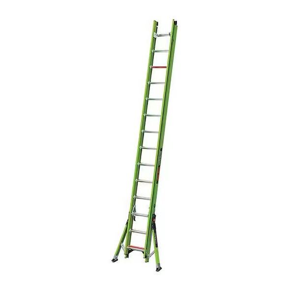 Little Giant HyperLite SumoStance 28' Type 1AA Green Fiberglass Extension Ladder with V-Rung 17228-186 - 375 lb. Capacity
