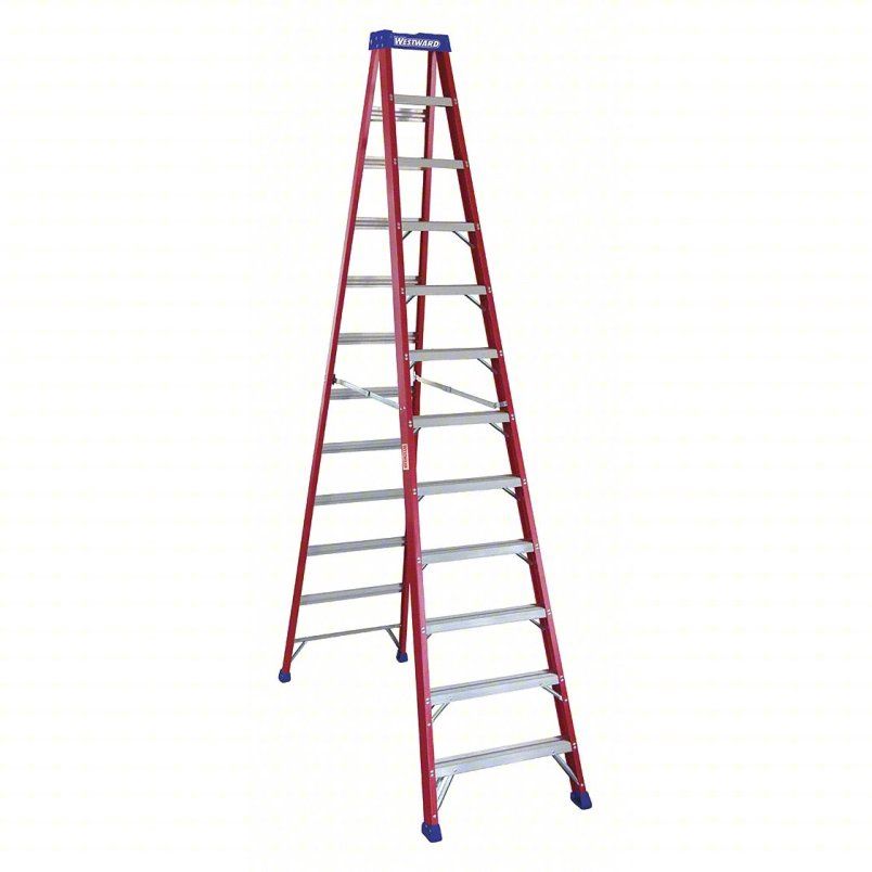 WESTWARD Stepladder: 12 ft Ladder Size, Fiberglass, 300 lb Load Capacity, 47 lb Wt  44yy30